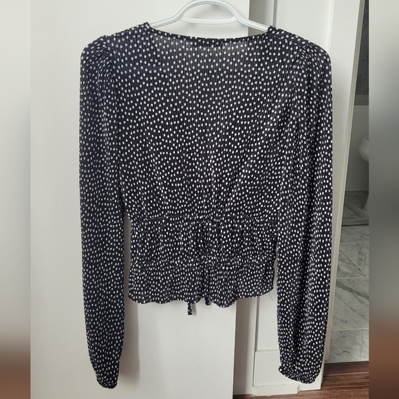 Zara Cinched Waist V-Neck Polka-Dot Blouse - Picture 4 of 4